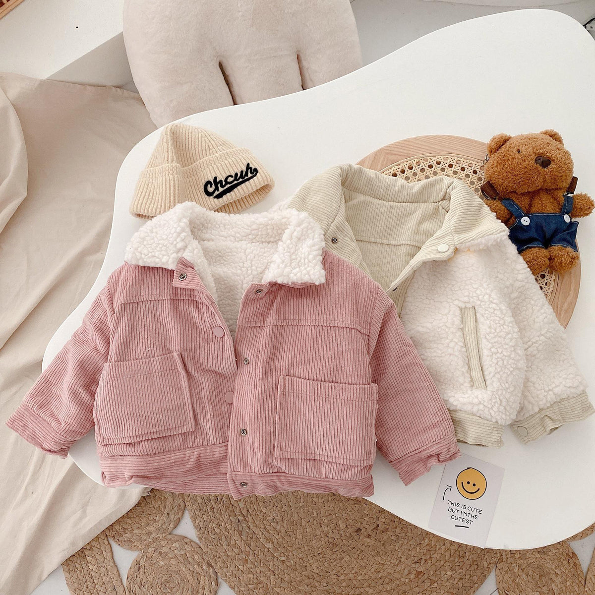 Warm lamb wool medium long style double-sided jacket