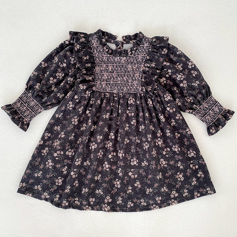 Baby Girl Floral Long Sleeve Smocked Spring Autumn Dress