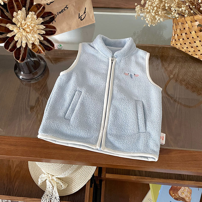 Kids' Cartoon Animal Color Block Zip-Up Fleece Stand Collar Vest for Autumn Winter