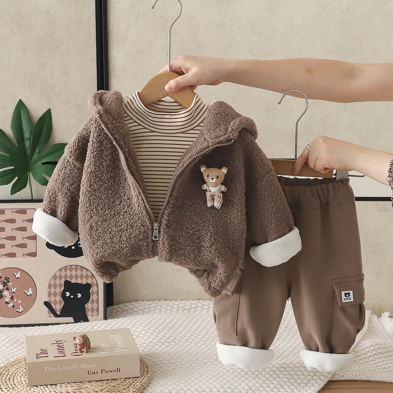 Cozy Sherpa Bear Jacket & Plush Lined Pants Set