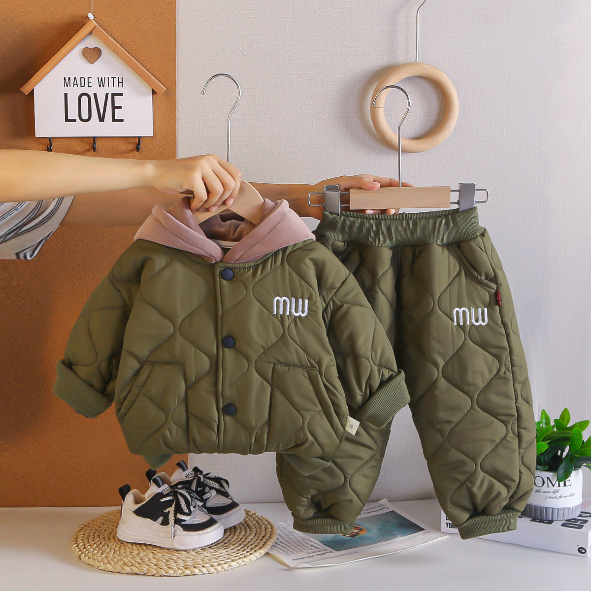 Boy Quilted Hooded Puffer Jacket & Pants 2-Piece Set