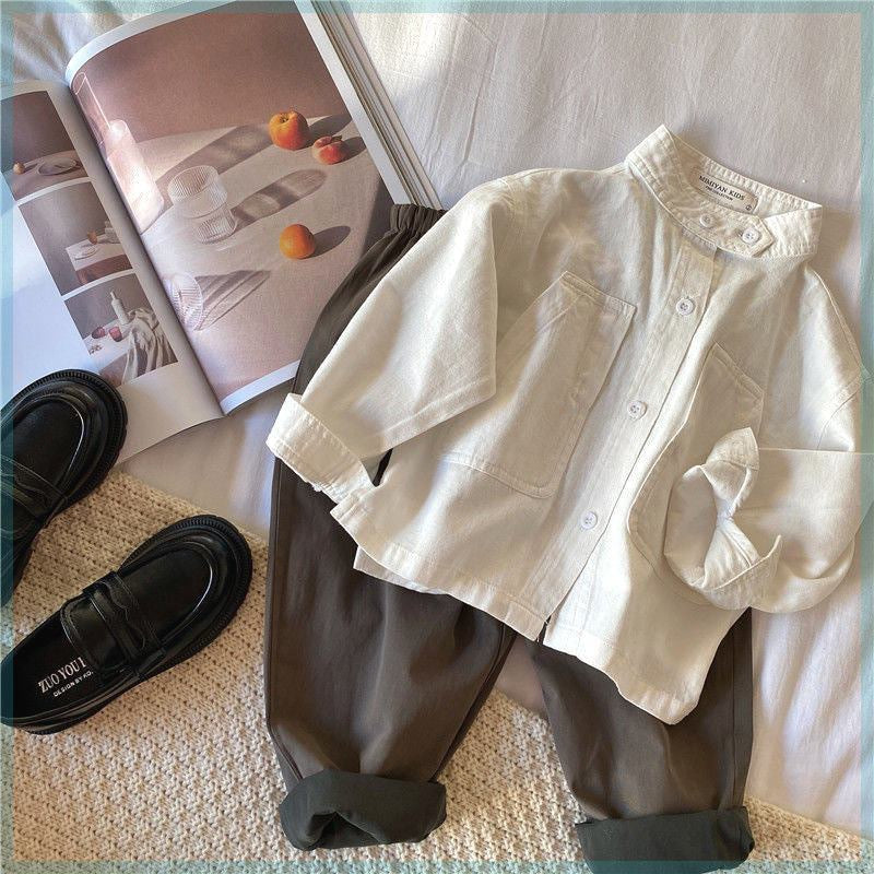 Boy Casual Button Up Collar Long Sleeve Shirt