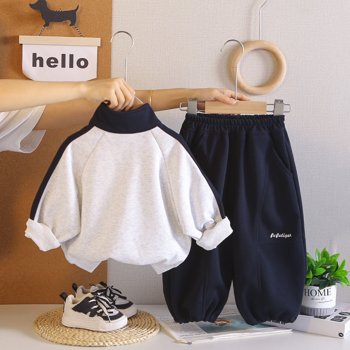 Boy Colorblock Zip Neck Sweatshirt & Jogger Pants Set
