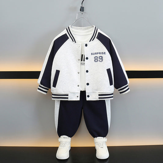 Boy Colorblock Varsity Jacket Outfit Set