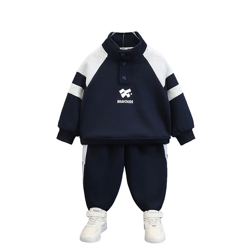 Boy Colorblock High Neck Pullover & Pants 2-Piece Set