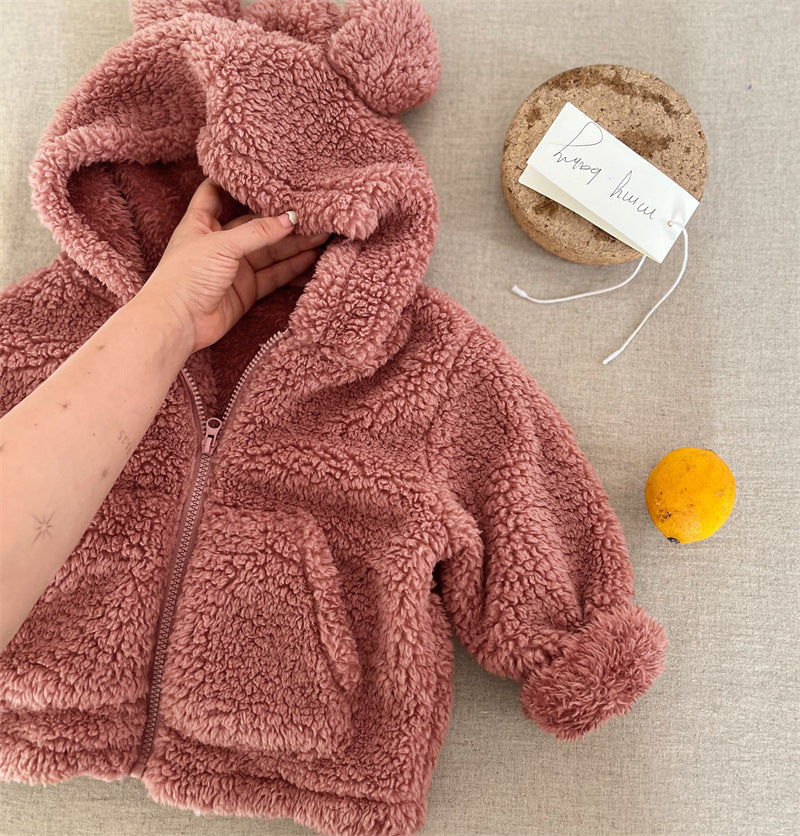 Boy & Girl Teddy Bear Ears Sherpa Hoodie Jacket