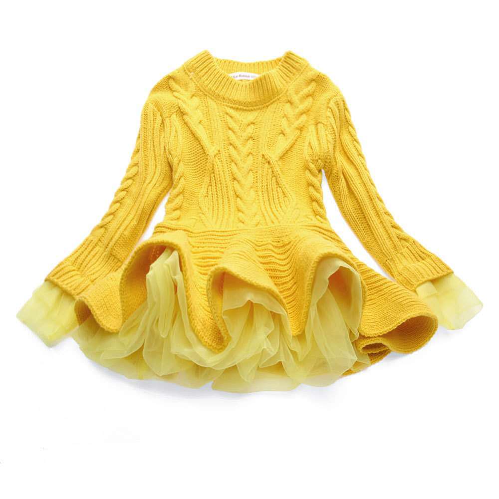 Style Knit Long Sleeve Princess Girls Sweater Dress