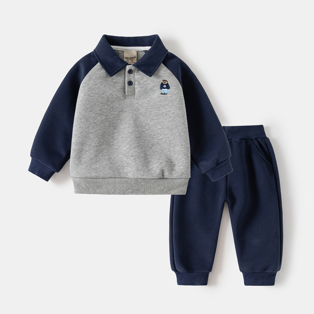 Children's Polo Neck Sweatshirt Set, Kids Casual Two-Piece Outfit