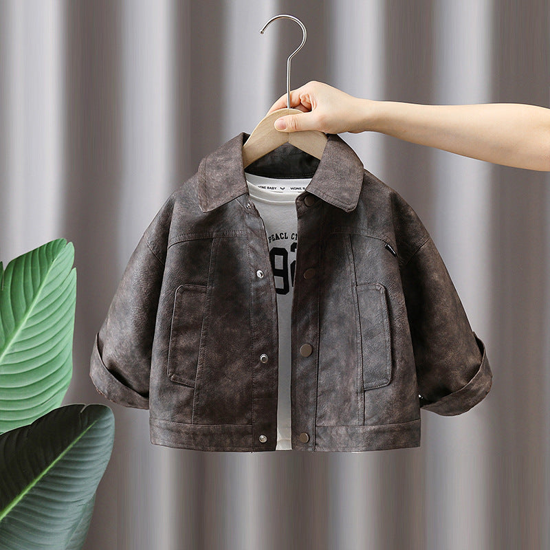 Boy Vintage Brown Faux Leather Jacket Outerwear