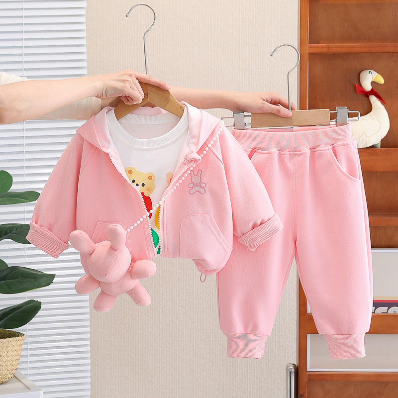 Girls Rabbit Print Zipper Hoodie 3-Piece Set 0-4 Years