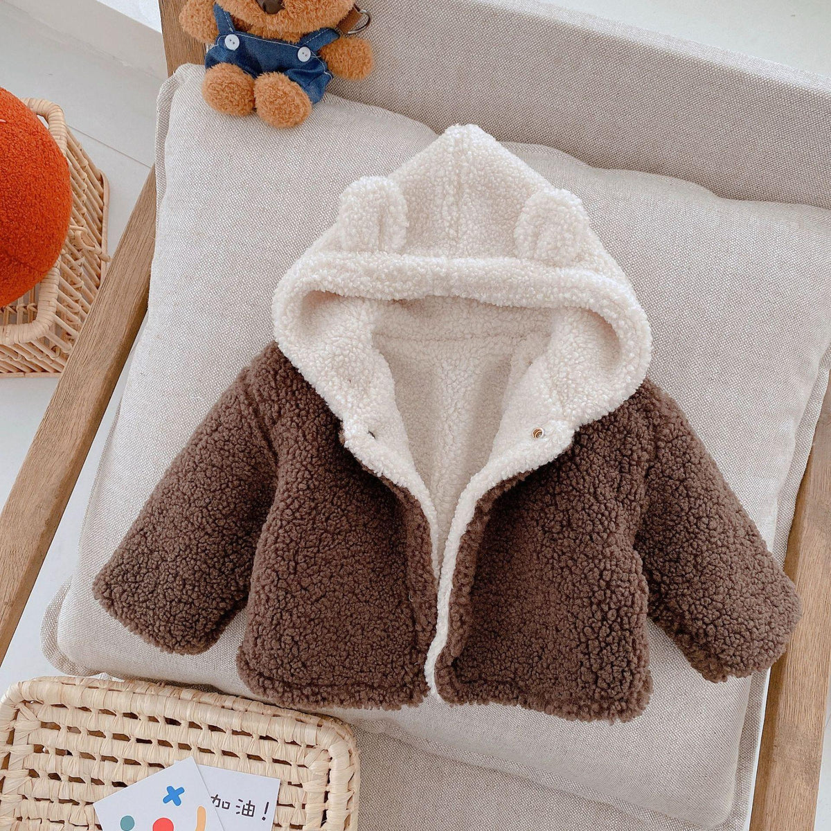 Boy & Girl Cute Bear Ear Hooded Sherpa Fleece Jacket