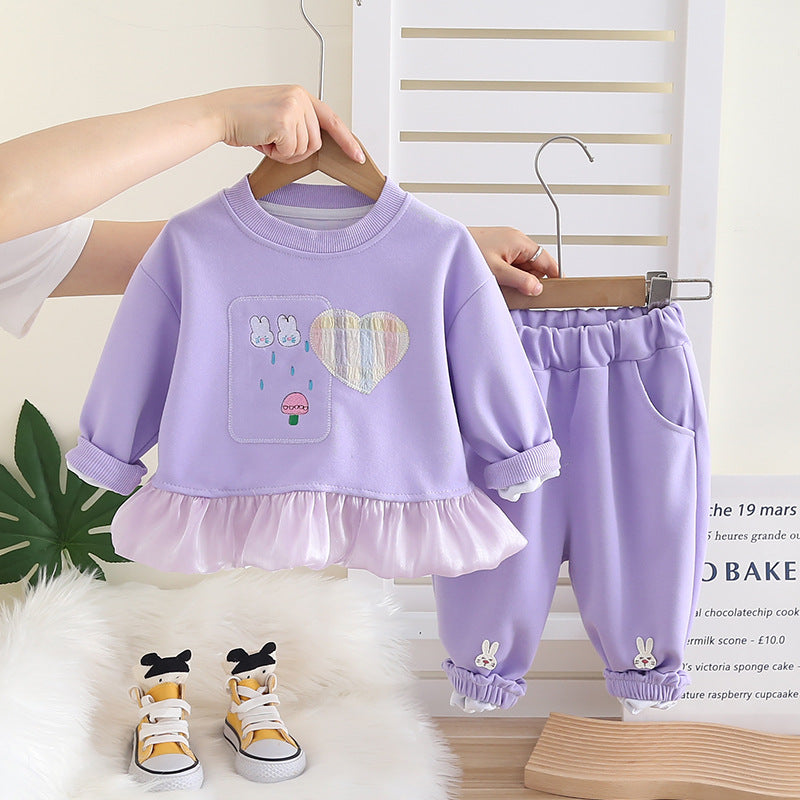 Girl Ruffle Hem Bunny Patch Top & Pants Set