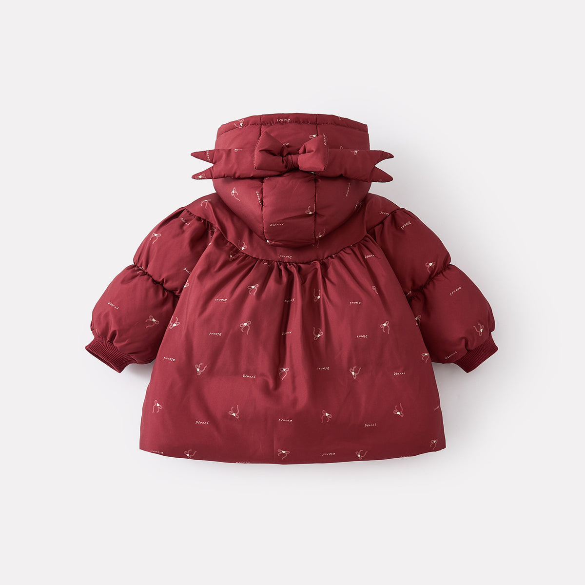 Girl Ruffle Trim Pants & Bow Detail Puffer Jacket Set