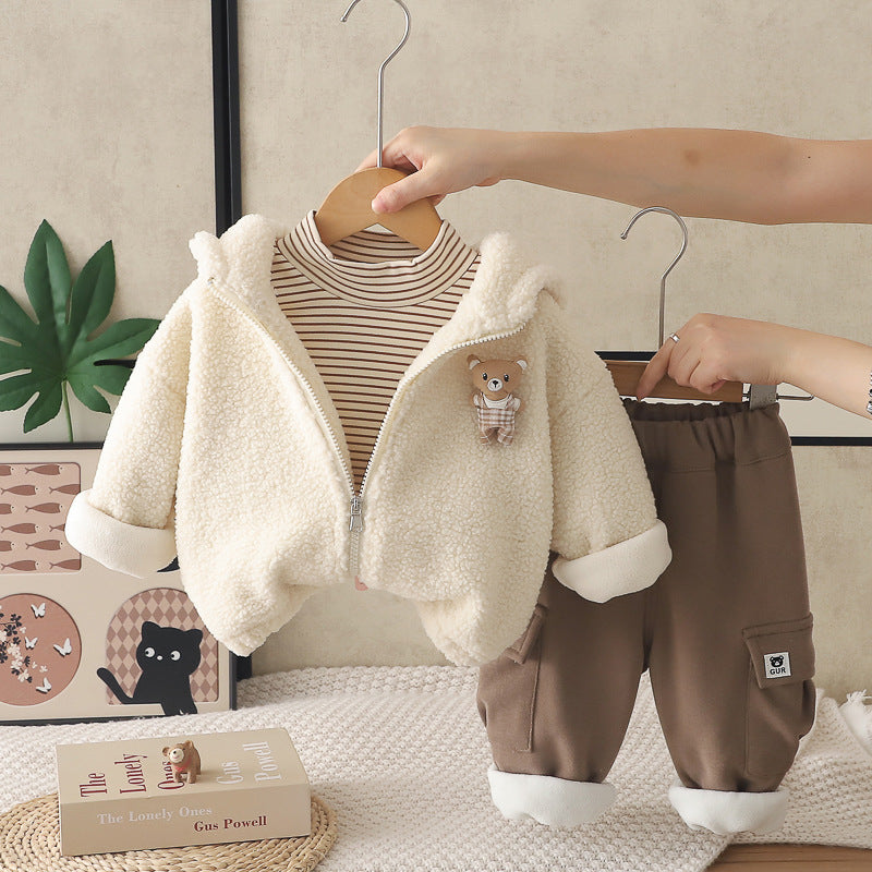 Cozy Sherpa Bear Jacket & Plush Lined Pants Set