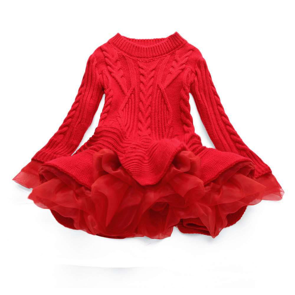 Style Knit Long Sleeve Princess Girls Sweater Dress