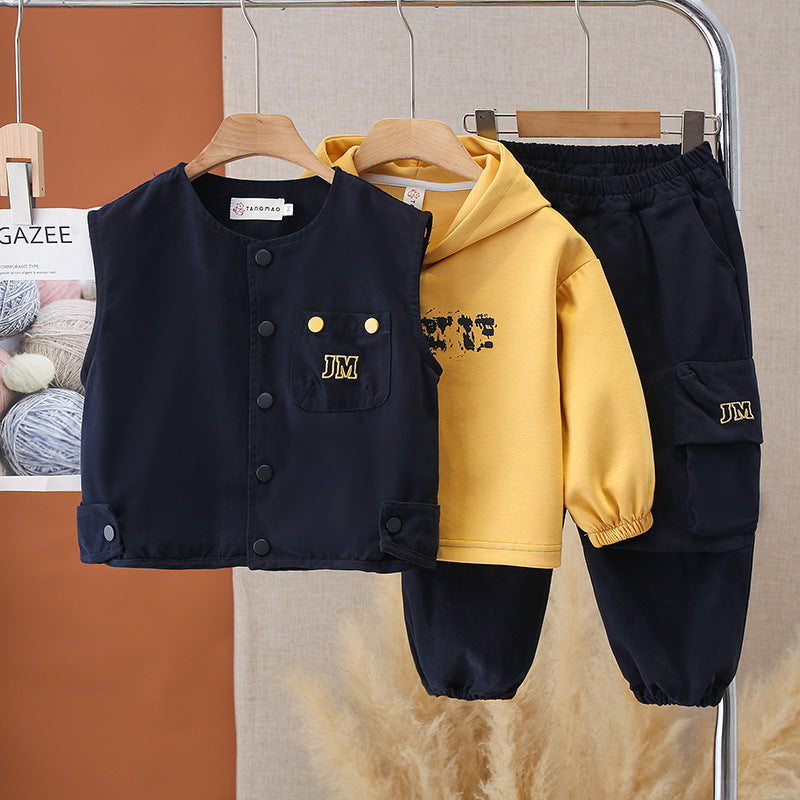 Boy Hoodie & Vest Cargo Pants Set