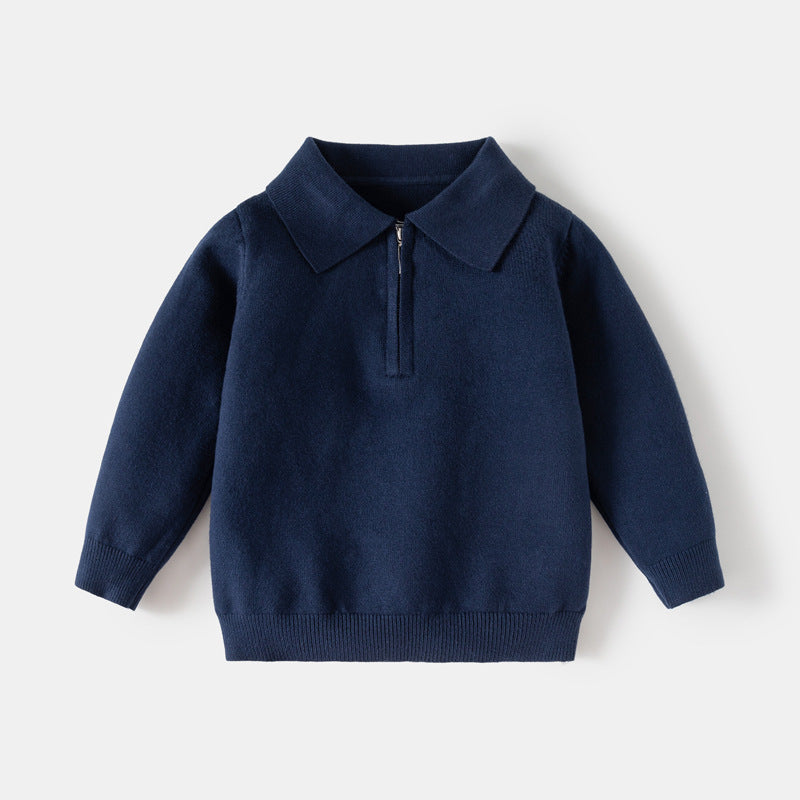 Boys Autumn Solid Color Turn-down Collar Knitted Polo Shirt