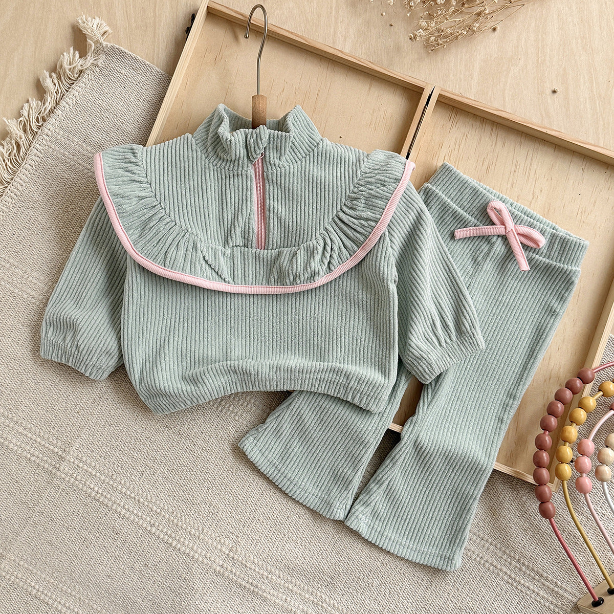 Solid color corduroy suit sweatshirt and pants two-piece set