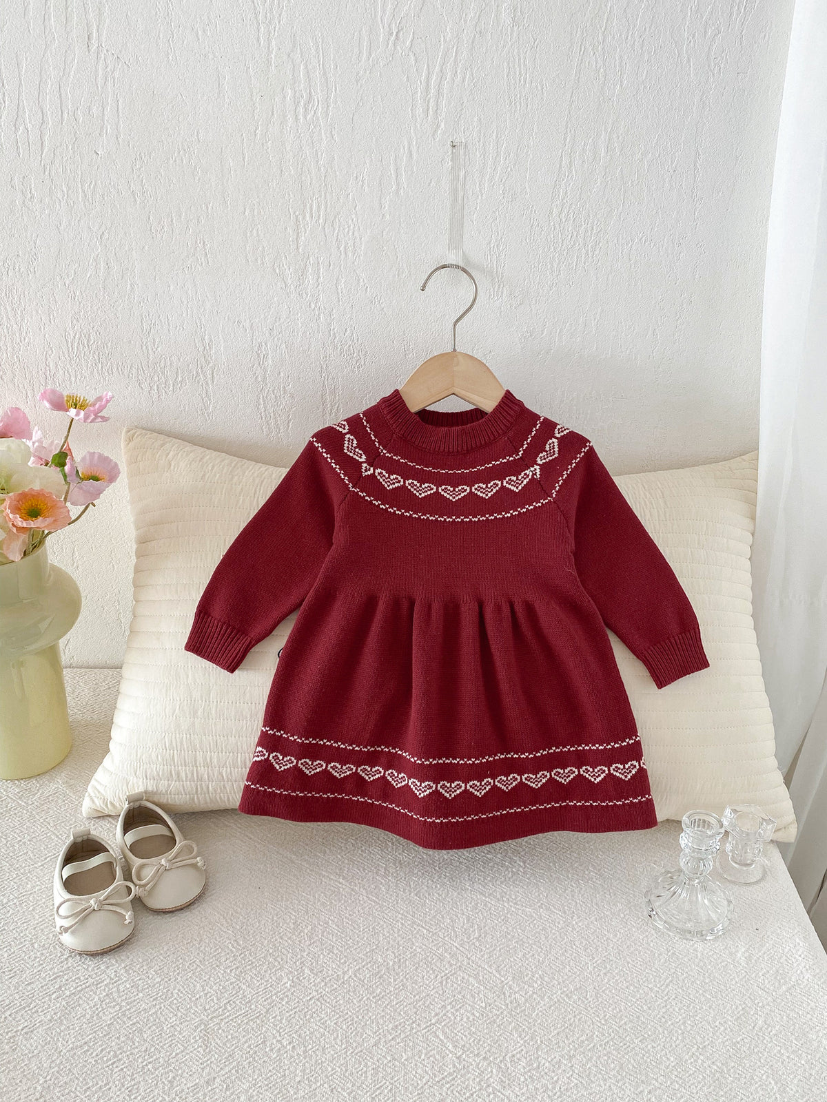 Girl Pattern Knit Long Sleeve Dress