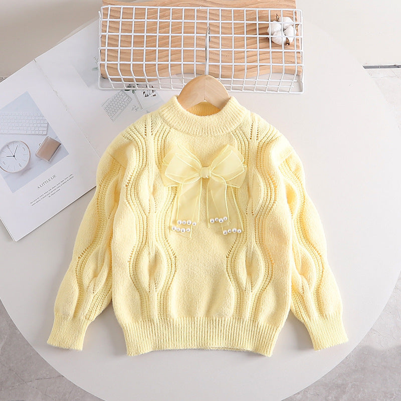 Girl Cable Knit Bow Detail Sweater
