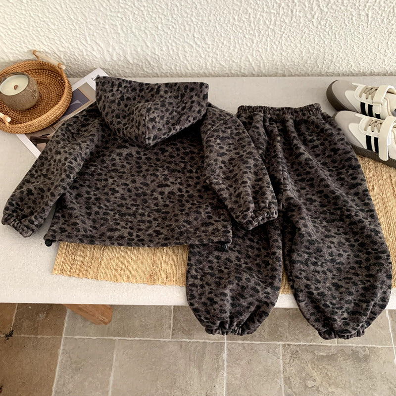 Boy & Girl Leopard Print Hoodie & Jogger Pants 2-Piece Set