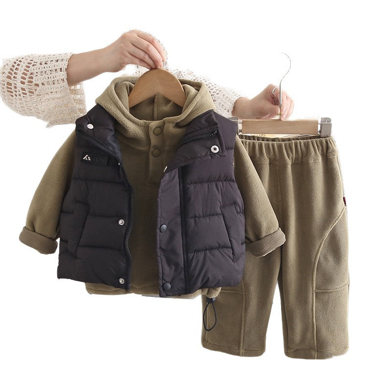 Boy Cozy Hooded Fleece Jacket Vest 3-Piece Set