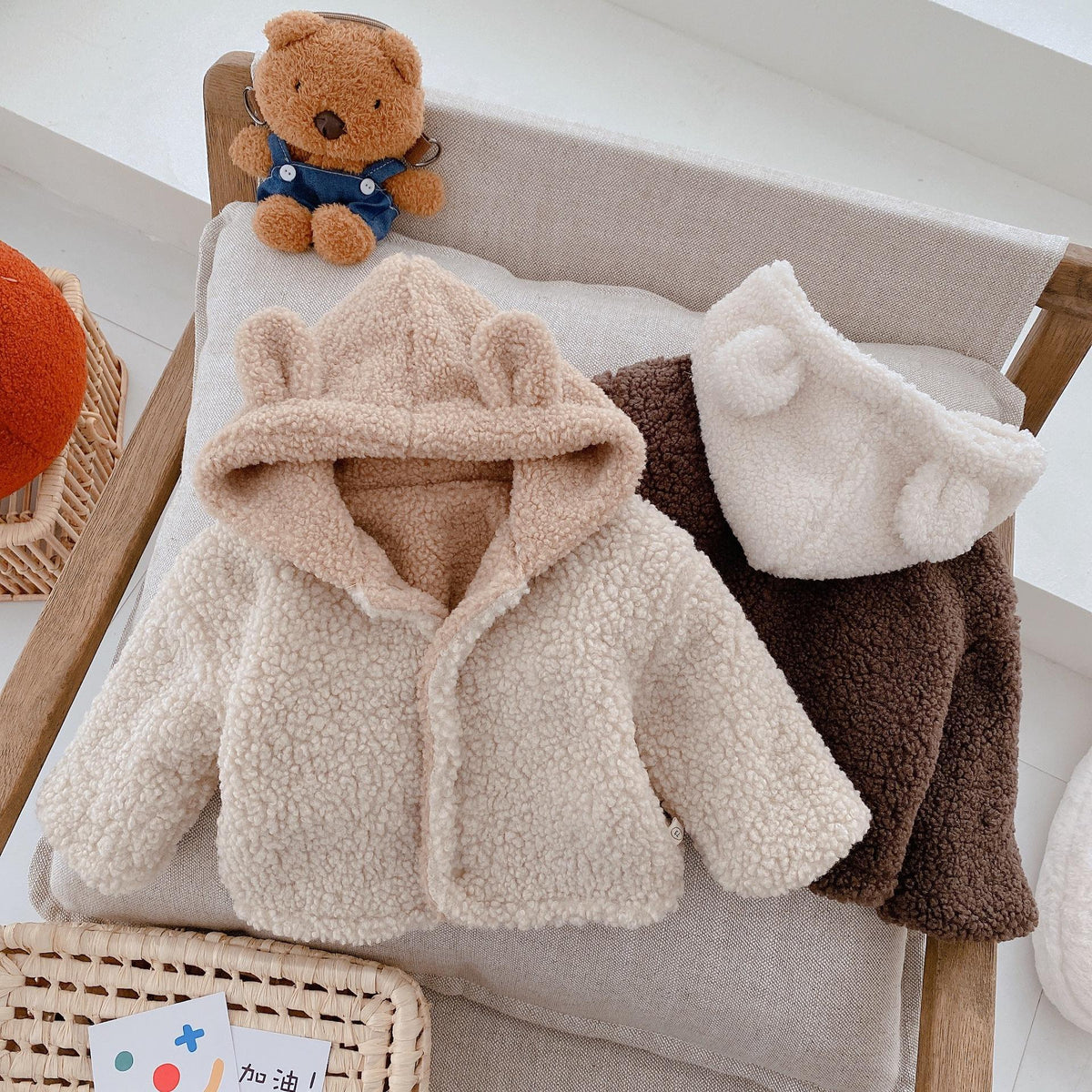 Boy & Girl Cute Bear Ear Hooded Sherpa Fleece Jacket