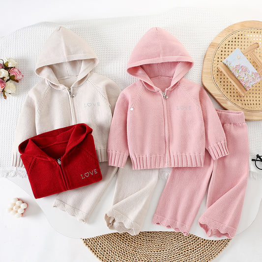 Girl Soft Knit Hoodie & Pants Set