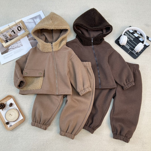 Boy & Girl Fleece Hooded Cozy Jacket & Pants Set