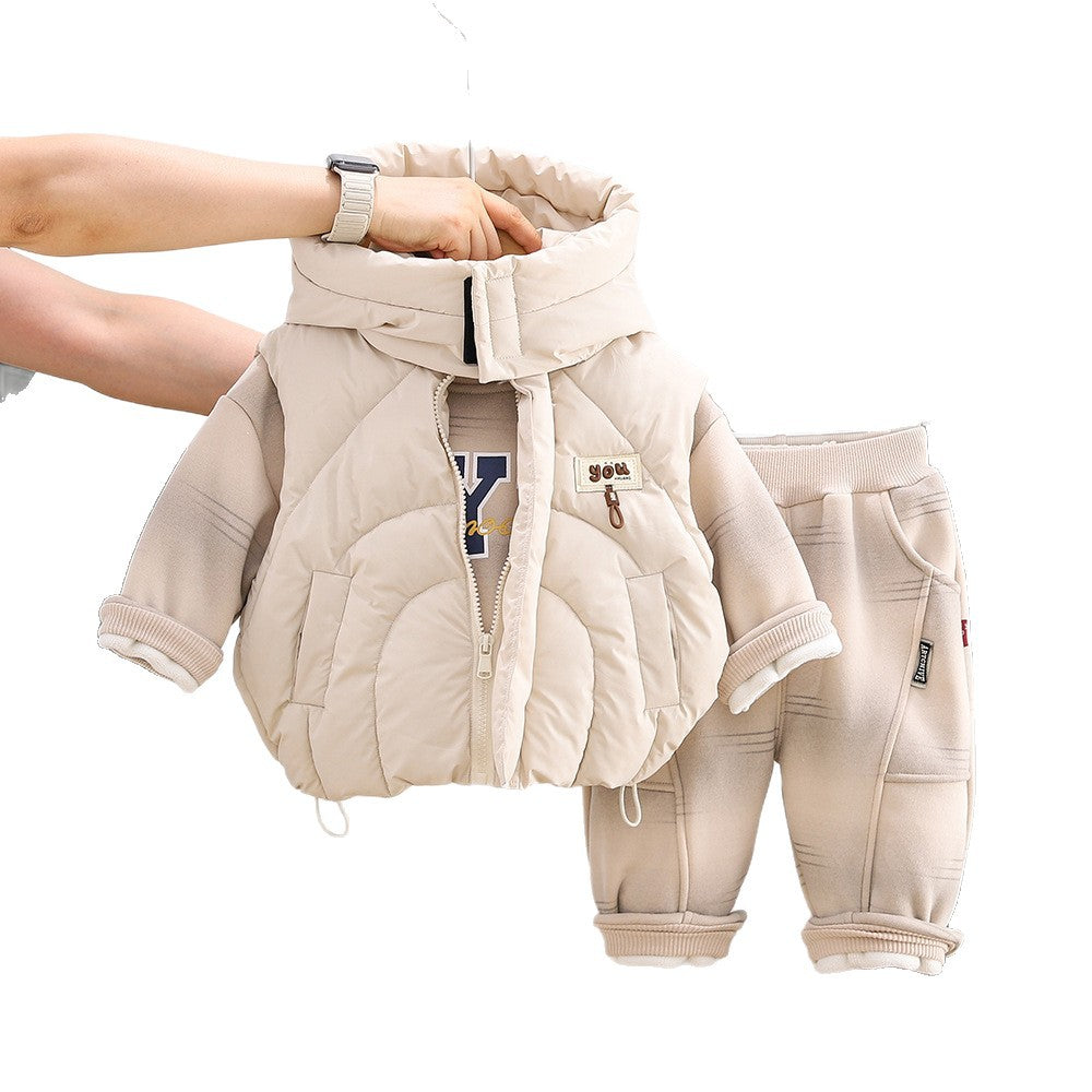 Boy Puffer Vest Jacket with Hoodie and Pants Set