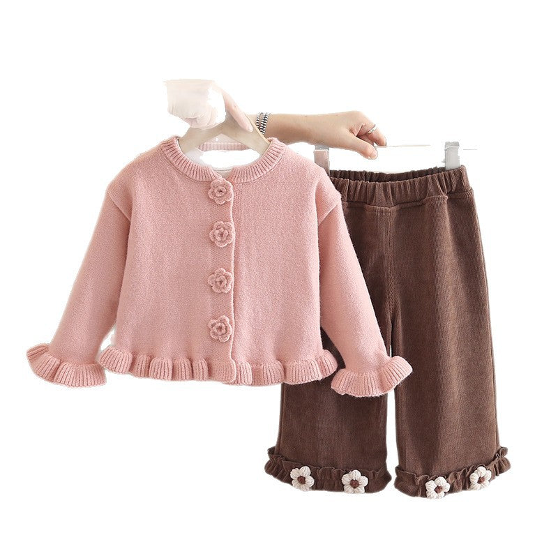 Four Flowers 3-Piece Knit Sweater Set for Baby Girls