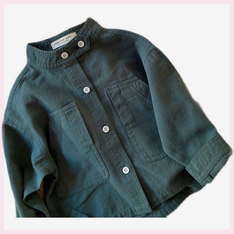 Boy Casual Button Up Collar Long Sleeve Shirt