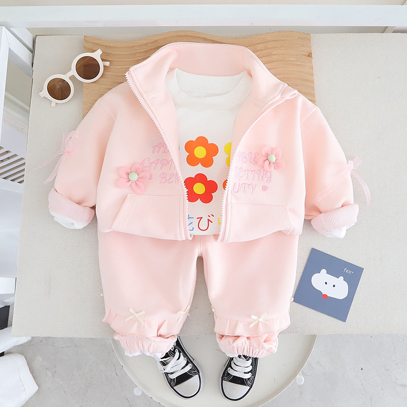 Girls Floral Zip-Up Jacket 3-Piece Set for Kids 0-4 Years