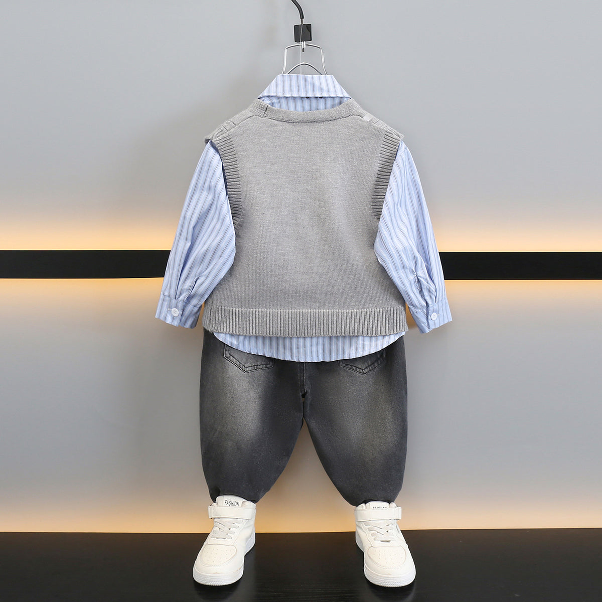 Boys' 3-Piece Knit Vest and Shirt Set - Preppy Style Fall Outfit
