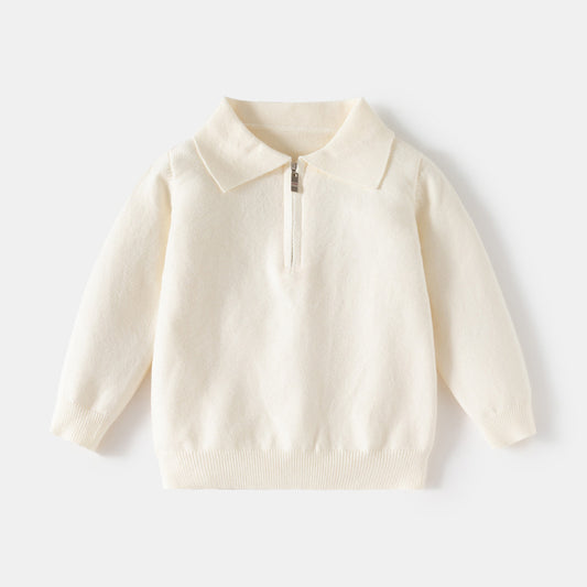 Boys Autumn Solid Color Turn-down Collar Knitted Polo Shirt