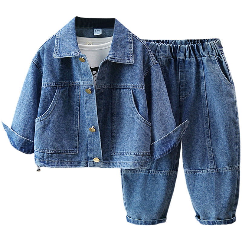 Boys Autumn Denim Two-Piece Set Casual Streetwear Outfit