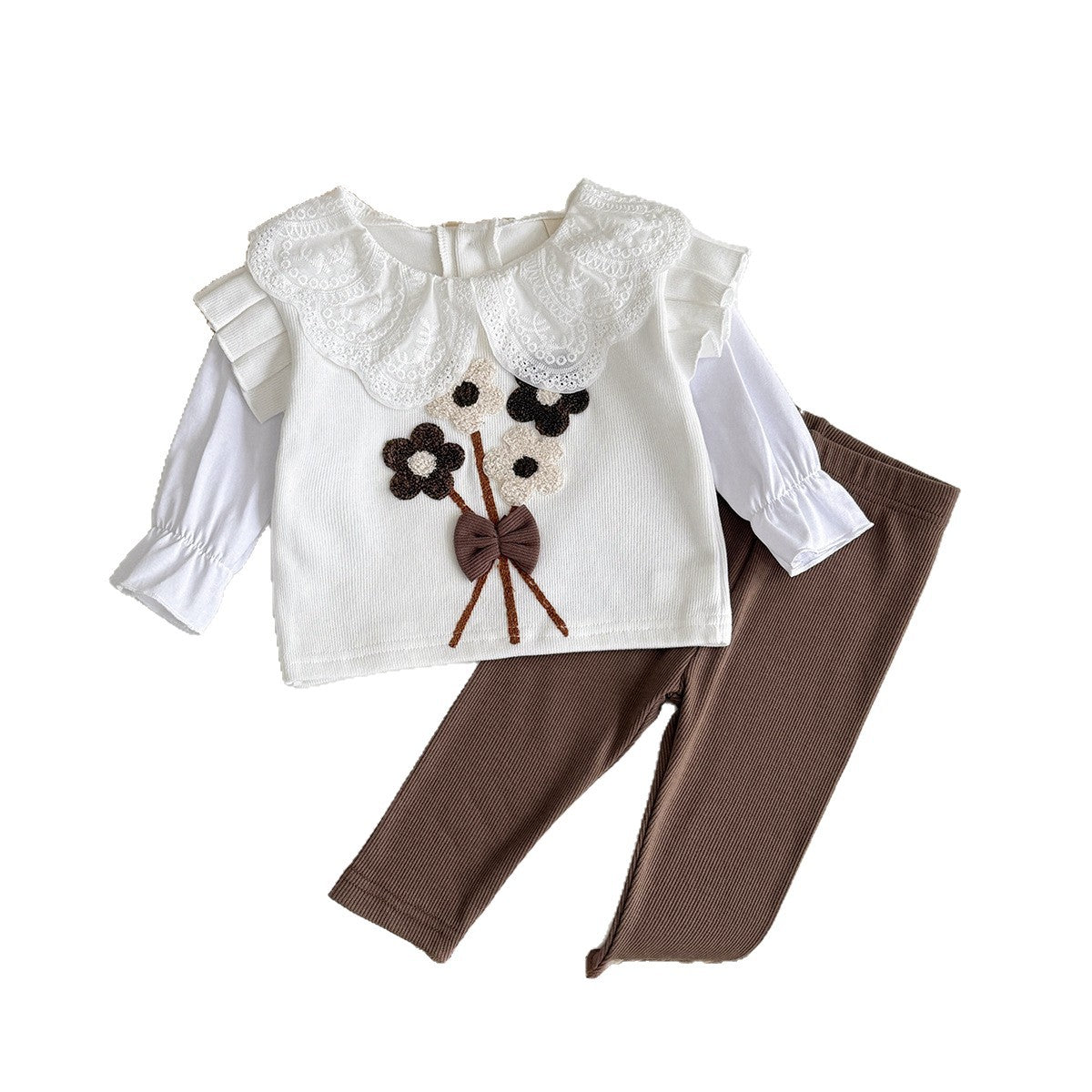 Spring and Autumn Towel Embroidered Bundle Pants Set