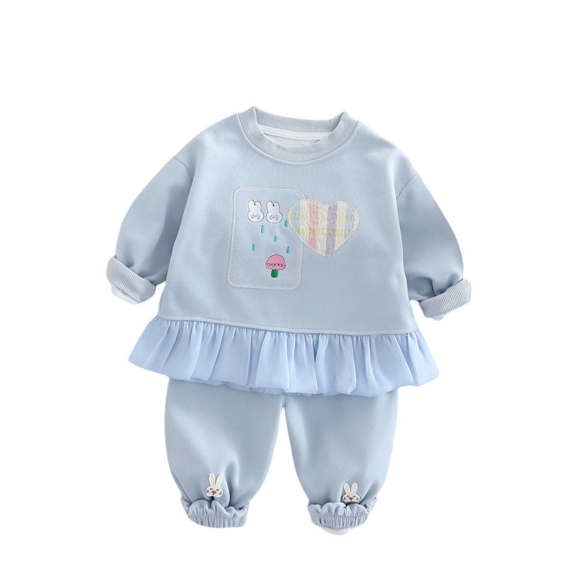 Girl Ruffle Hem Bunny Patch Top & Pants Set