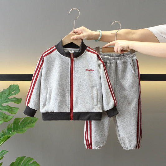 Boy Striped Trim Casual Tracksuit Set