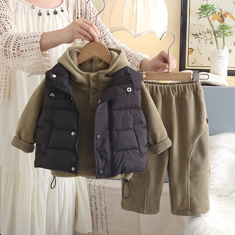 Boy Cozy Hooded Fleece Jacket Vest 3-Piece Set
