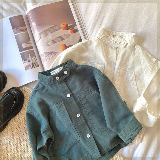 Boy Casual Button Up Collar Long Sleeve Shirt