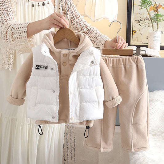 Boy Cozy Hooded Fleece Jacket Vest 3-Piece Set