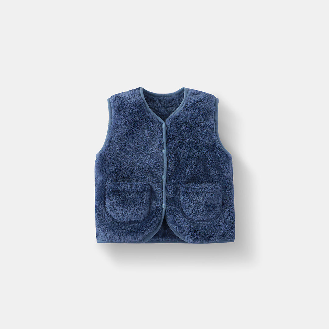 Children's Fleece Warm Vest, Solid Color Autumn/Winter School Uniform Inner Layer Vest for Toddlers, Versatile Outerwear for Babies