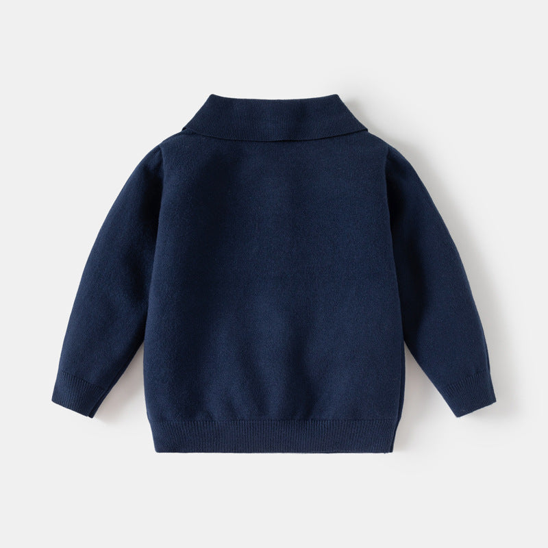 Boys Autumn Solid Color Turn-down Collar Knitted Polo Shirt