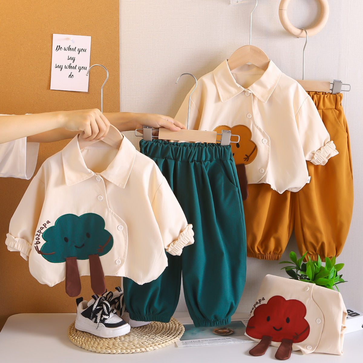 Girl Cartoon Tree Print Shirt & Pants Set