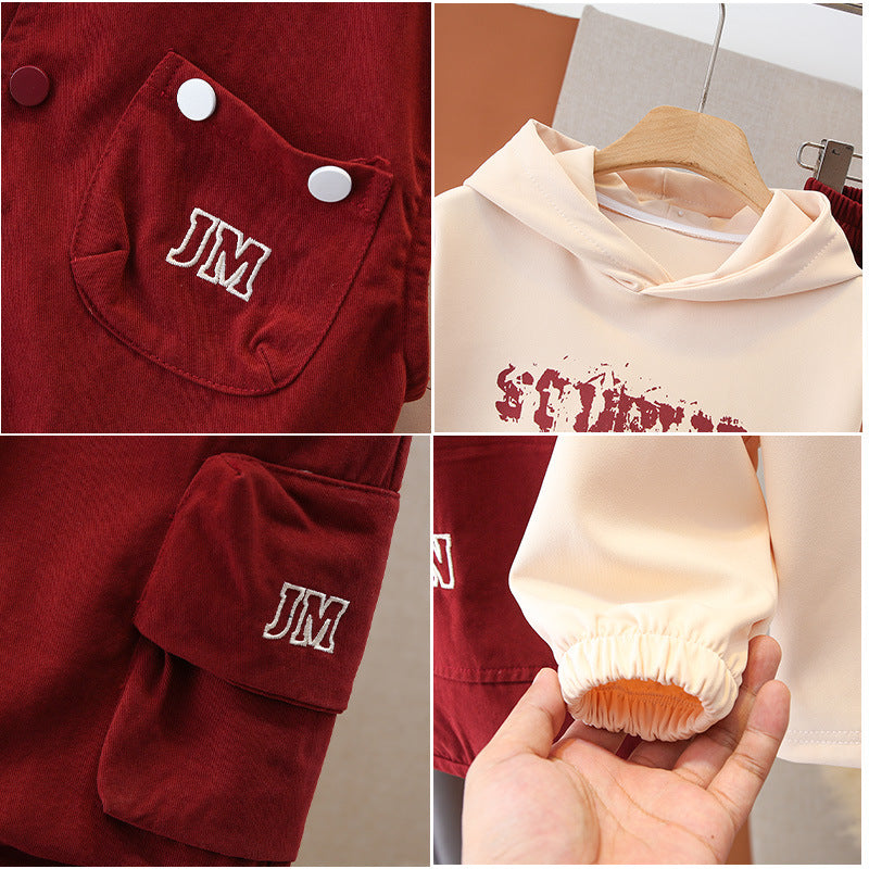 Boy Hoodie & Vest Cargo Pants Set