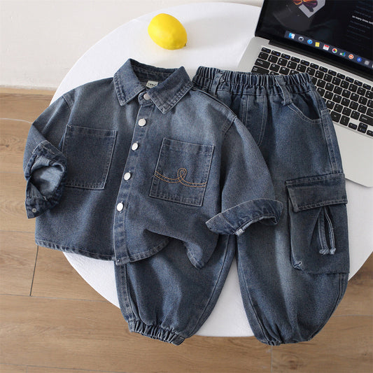 Boy Denim Jacket & Cargo Pants Set