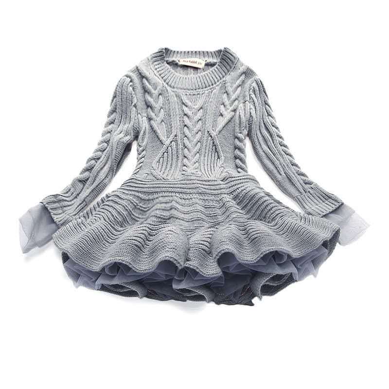 Style Knit Long Sleeve Princess Girls Sweater Dress