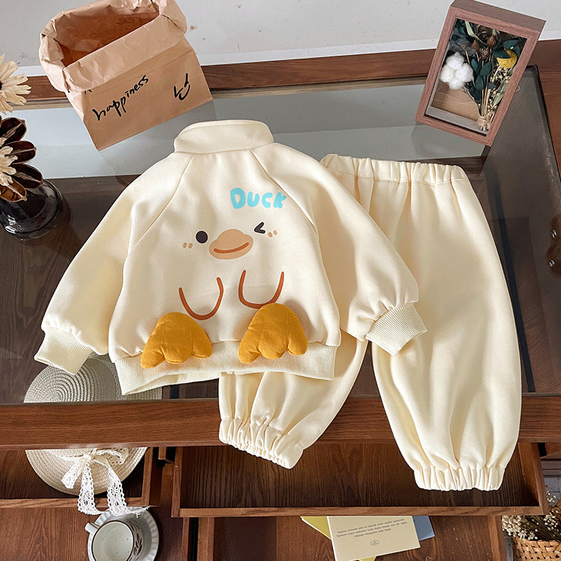 Kids Casual Cartoon Print Zipper Two-Piece Set