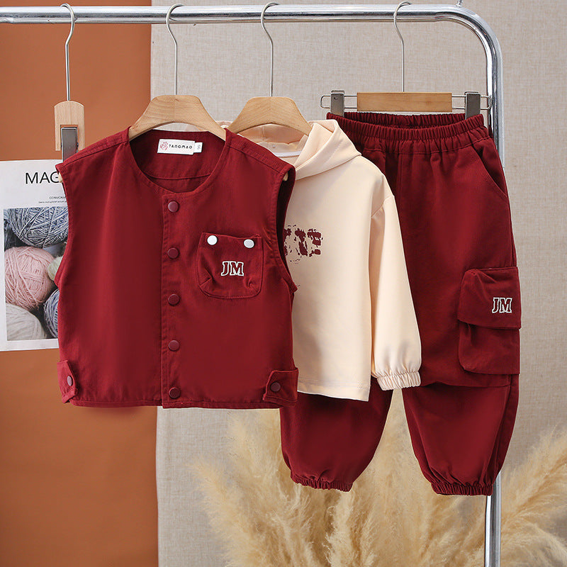 Boy Hoodie & Vest Cargo Pants Set
